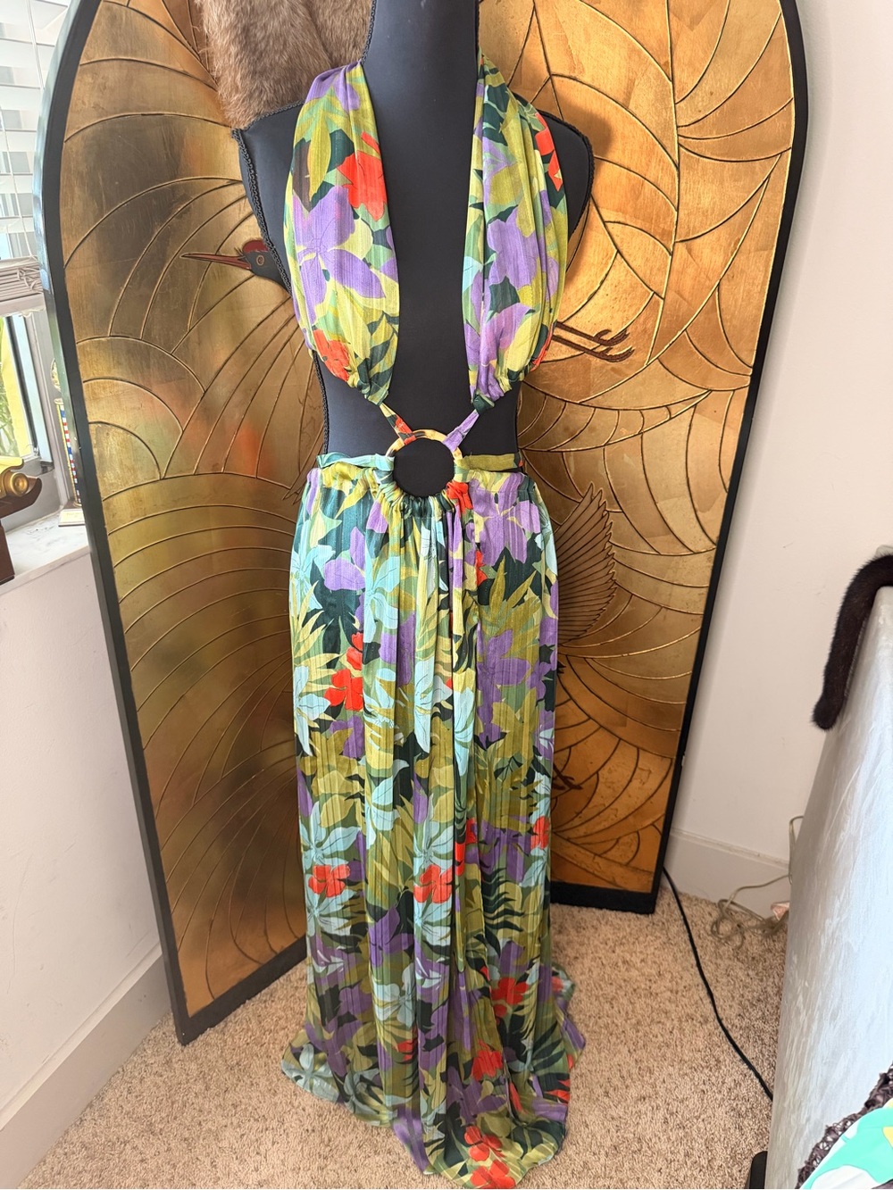 Bronx and Banco Floral Ring-Cut Maxi Dress in Green and Lilac - Picture 5 of 14